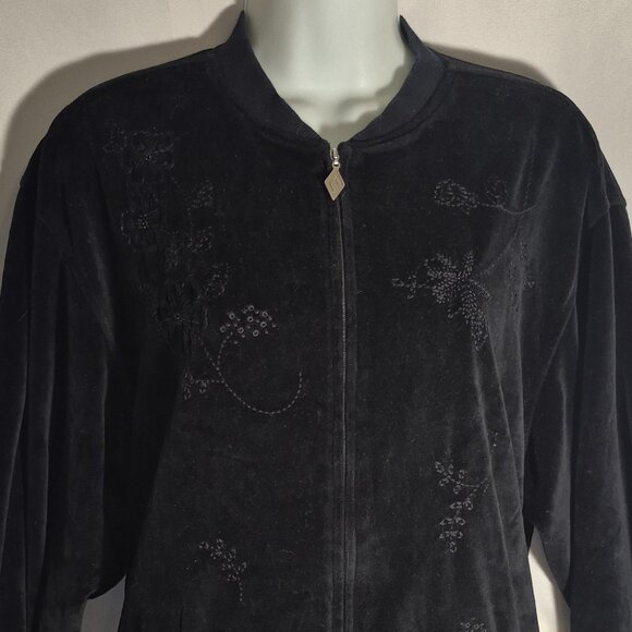 ALFRED DUNNER 2-piece casual fleece jacket and pants set, black in size 12 - Picture 5 of 16